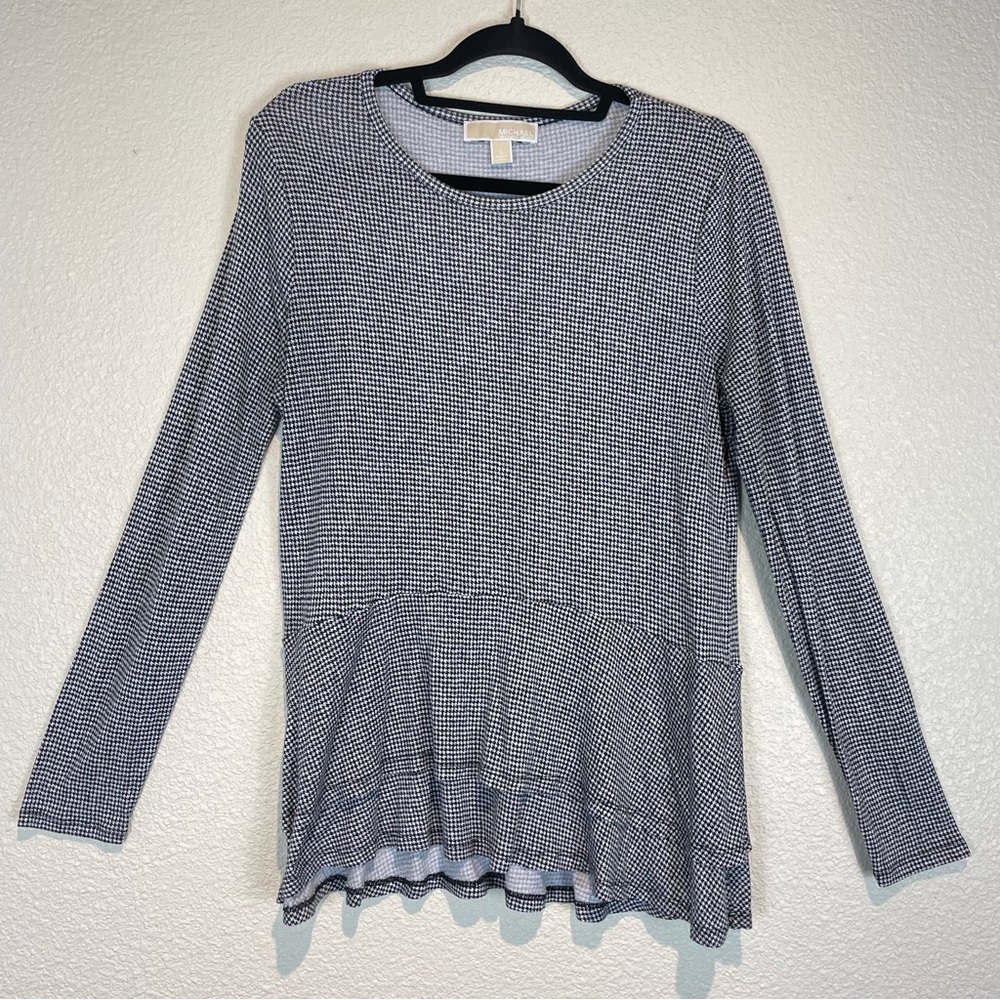 Michael Kors Long Sleeve  Mini Tweed Double Hem Top plaid women’s size Large MK